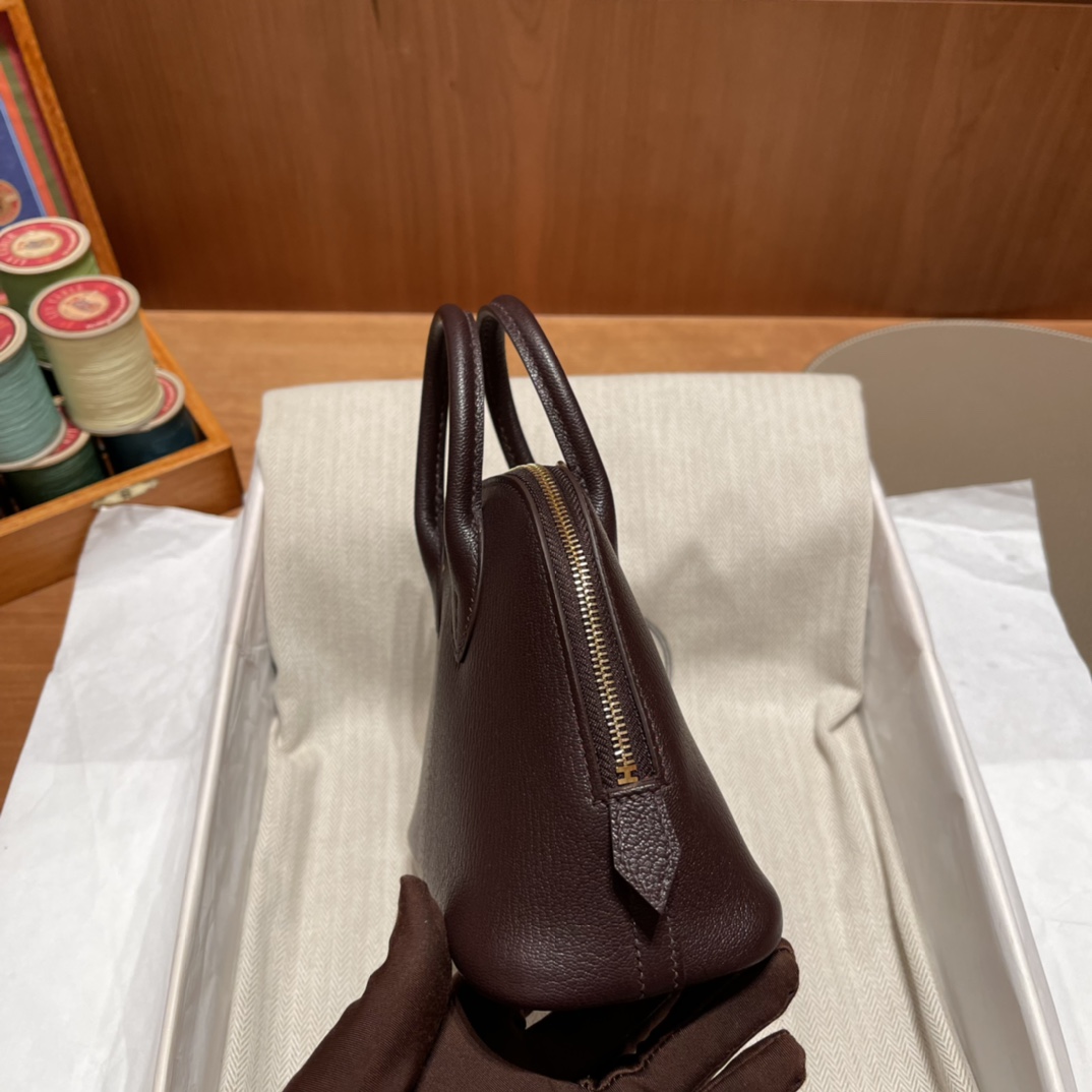 에르메스 미니 볼리드18 루즈 셀리에 에버골드 금장 염소가죽